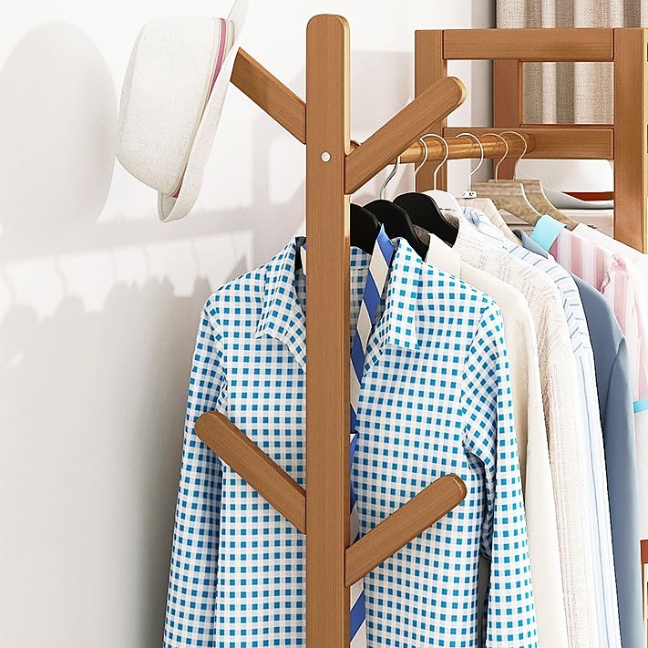 70cm Clothes Rack Stand Storage Shelves Modern Coat Tree Dark Wood Home Lifestyle Personal