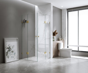 120x120cm Double Door Corner Shower with Gold Brackets and SS Hinges