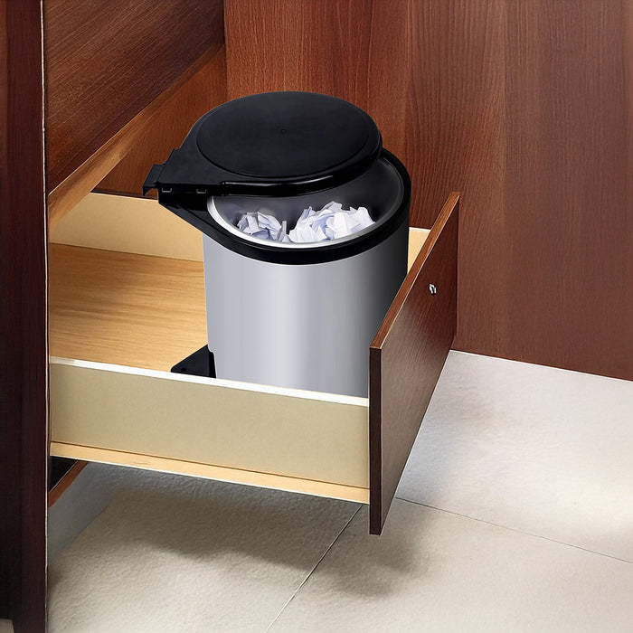 Kitchen Swing Pull Out Bin Stainless Steel Garbage Rubbish Waste Trash Can 14L