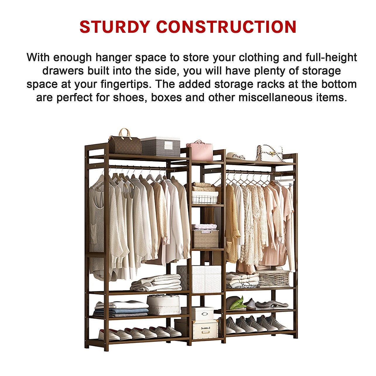 Portable Clothes Rack Coat Garment Stand Bamboo Rail Hanger Airer ...