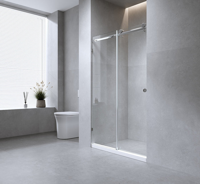 150cm Frameless Glass Sliding Shower Door with Black Rail and Hardware