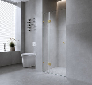 100cm Wall to Wall Frameless Shower Screen with Gunmetal Brackets and SS Hinges, Round Handle