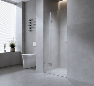 120cm Wall to Wall Frameless Shower Screen with Nickel Brackets and Brass Hinges, Round Handle