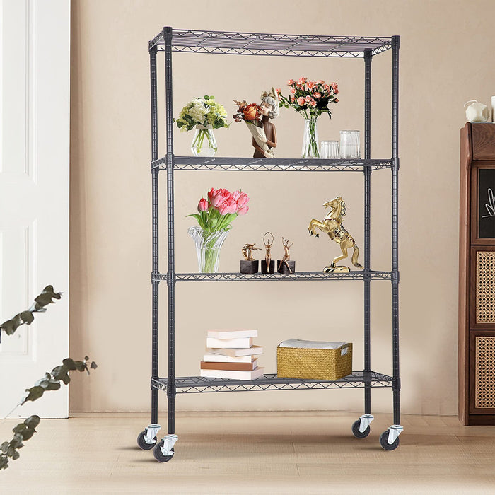 Modular Wire Storage Shelf 900 x 450 x 1800mm Steel Shelving - Baking Black Technology with Wheels