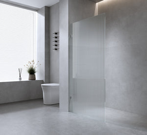 110cm Reeded Single Shower Glass Screen with Nickel U-brackets & Square Pole