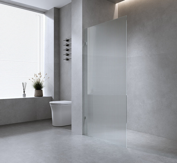 80cm Reeded Single Shower Glass Screen with White Wall & Floor F Bracket