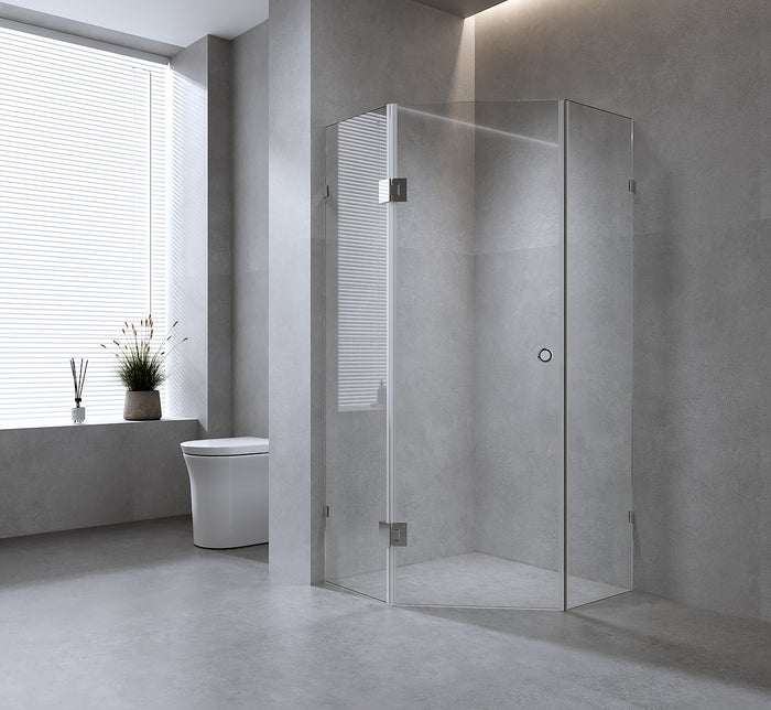 100cm Frameless Diamond Shower Screen with Nickel Brackets and Brass Hinges