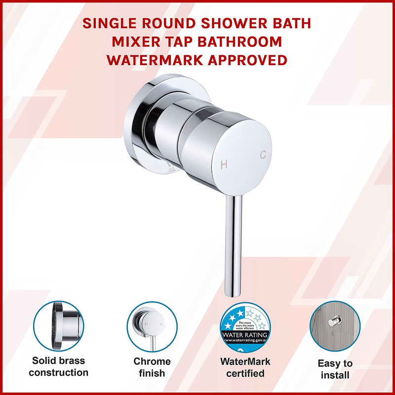 Single Round Shower Bath Mixer Tap Bathroom WATERMARK Approved - Chrome ...