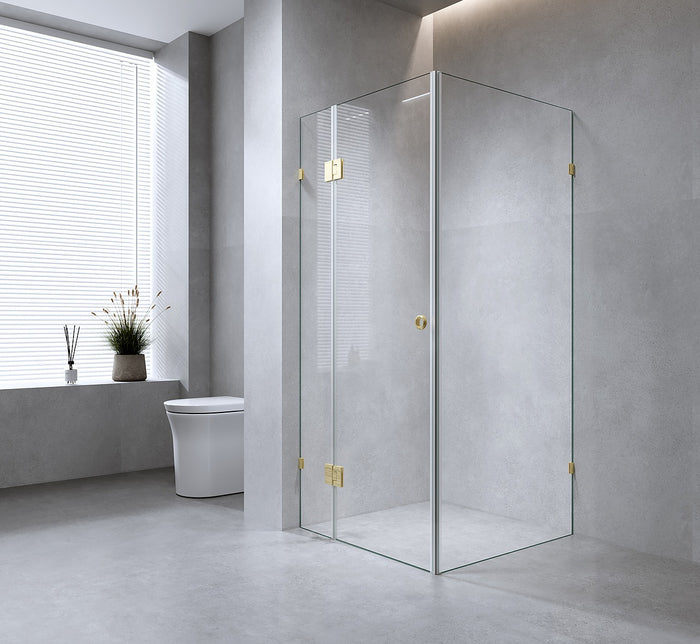 100x80cm Corner Frameless Shower Screen with Gunmetal Brackets and SS Hinges