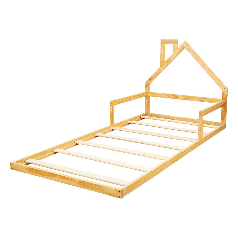 Pine Wood Floor Bed House Frame for Kids and Toddlers - Single - Wood ...