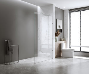 110x200cm Single Shower Glass Screen with Gunmetal F-brackets & Square Pole