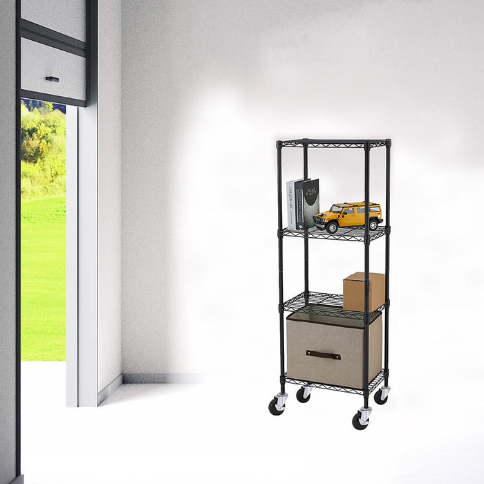 Modular Wire Storage Shelf 600 x 600 x 1800mm Steel Shelving - Baking Black Technology with Wheels