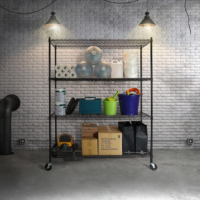 Modular Wire Storage Shelf 1500 x 350 x 1800mm Steel Shelving - Baking Black Technology with Wheels