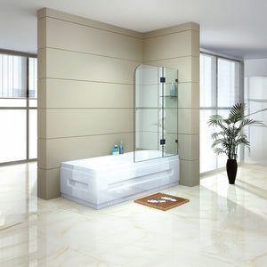 90cm Frameless Glass Bath Screen with Stainless Steel Brackets - Chrome