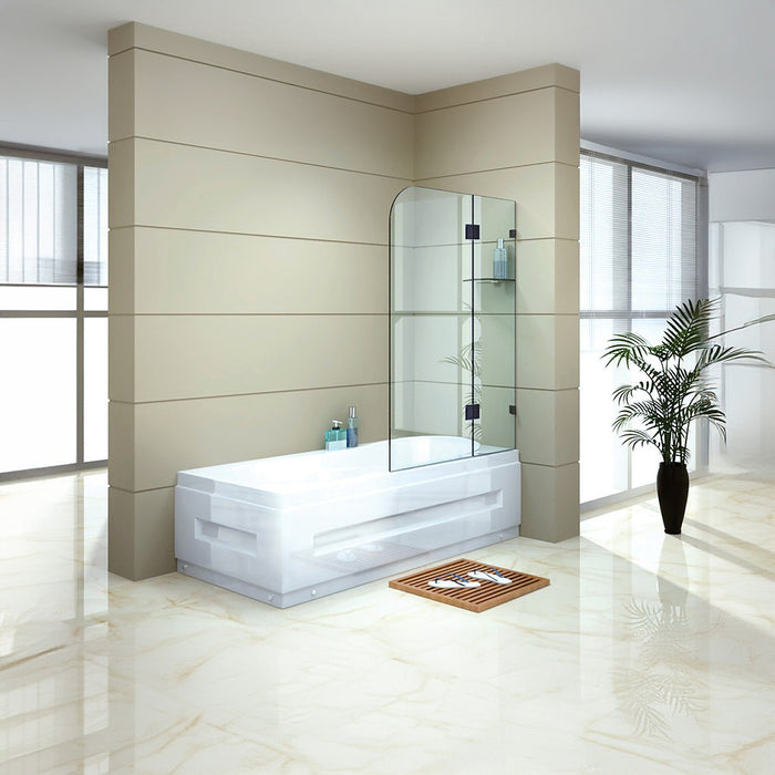 90cm Frameless Glass Bath Screen with Brass Brackets - White