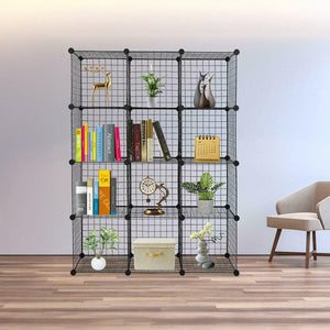 12 Cube Wire Grid Organiser Bookcase Storage Cabinet Wardrobe Closet Black