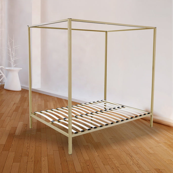 4 Four Poster Queen Bed Frame - Gold