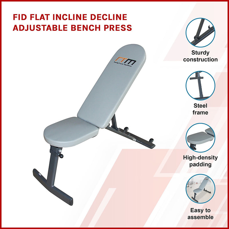 FID Flat Incline Decline Adjustable Bench Press Exercise Easy Storage