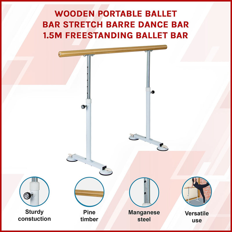 Wooden Portable Ballet Bar Stretch Barre Dance Bar 1.5M Freestanding ...