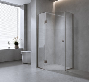 100cm Frameless Diamond Shower Screen with White Channels and Brass Hinges & Round Handle