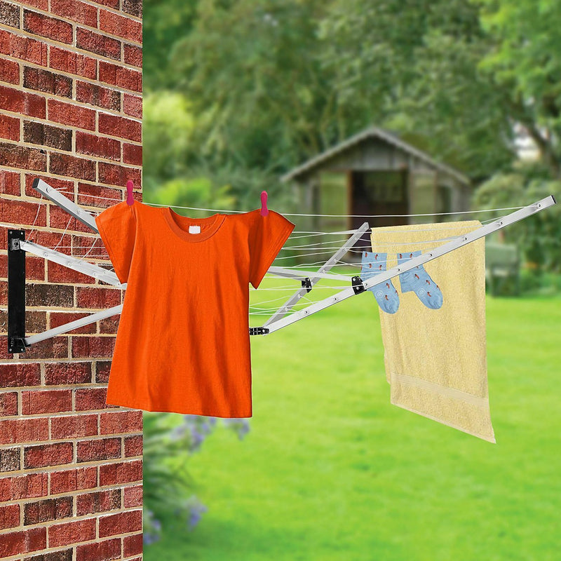 5 ARM 26M FOLDING WALL MOUNTED CLOTHES AIRER DRYER WASHING LINE OUTDOOR  GARDEN