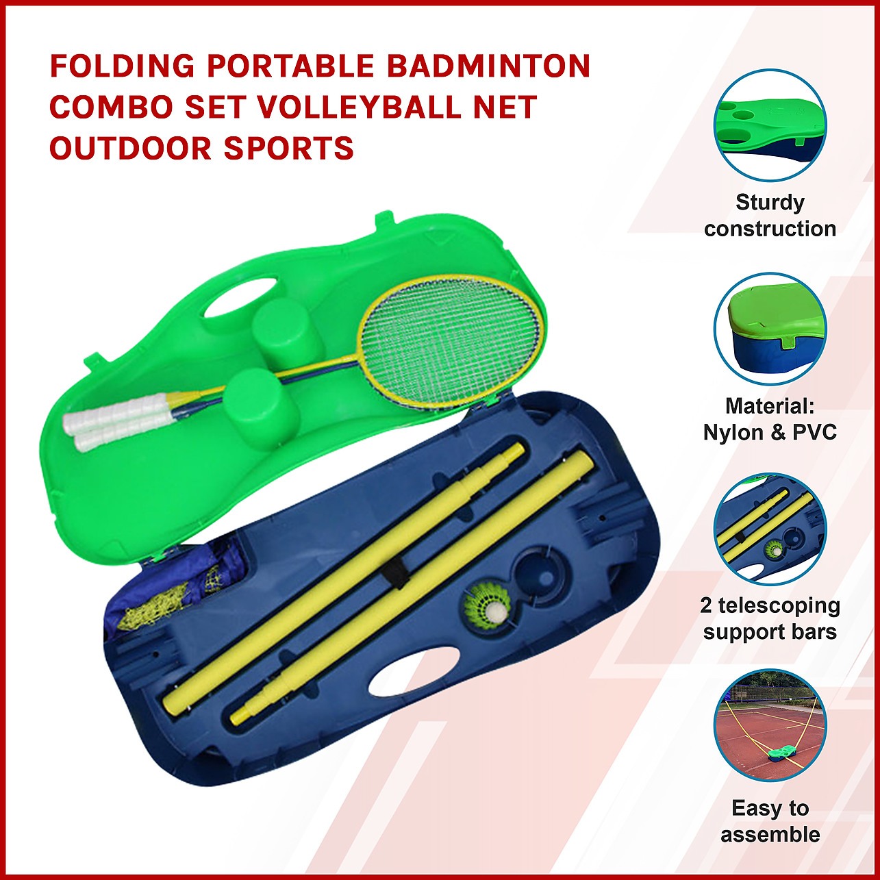 > & Badminton Net Hobbies Outdoor Portable Games Set Combo Volleyball Games Folding - Sports