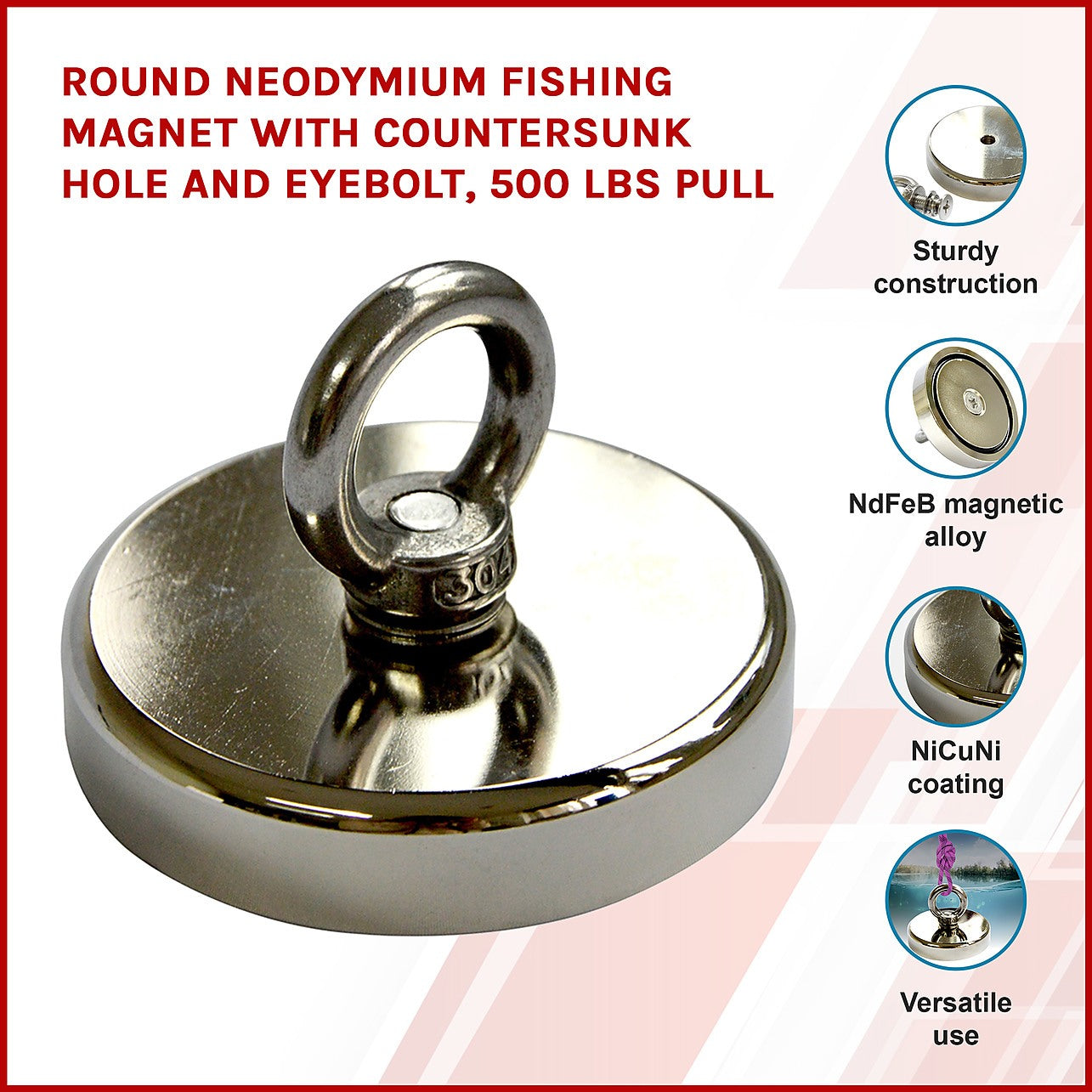 Strong Neodymium Eye Bolt Hook Fishing Cup Magnets 3 inch 420 lb - Applied  Magnets - Magnet4less
