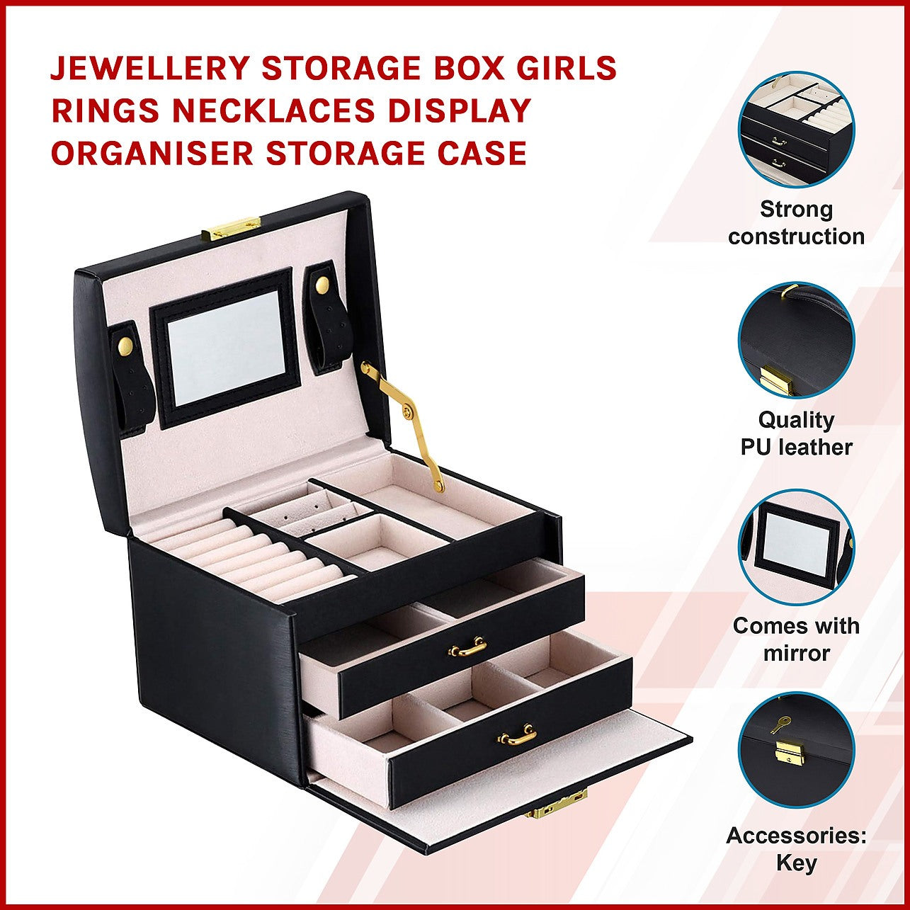 Jewellery Storage Box Girls Rings Necklaces Display Organiser Storage Case  - Games & Hobbies > Giftware