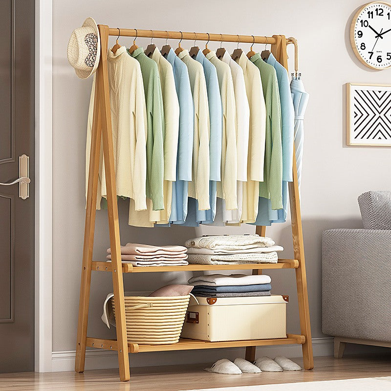 Portable Clothes Rack Coat Garment Stand Bamboo Rail Hanger Airer