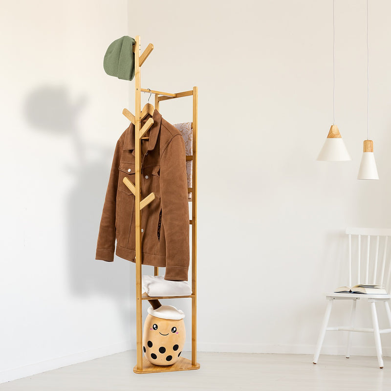 Clothes Coat Rack Garment Stand Shelf Wooden Tree Hanger Bag Hat Hook ...